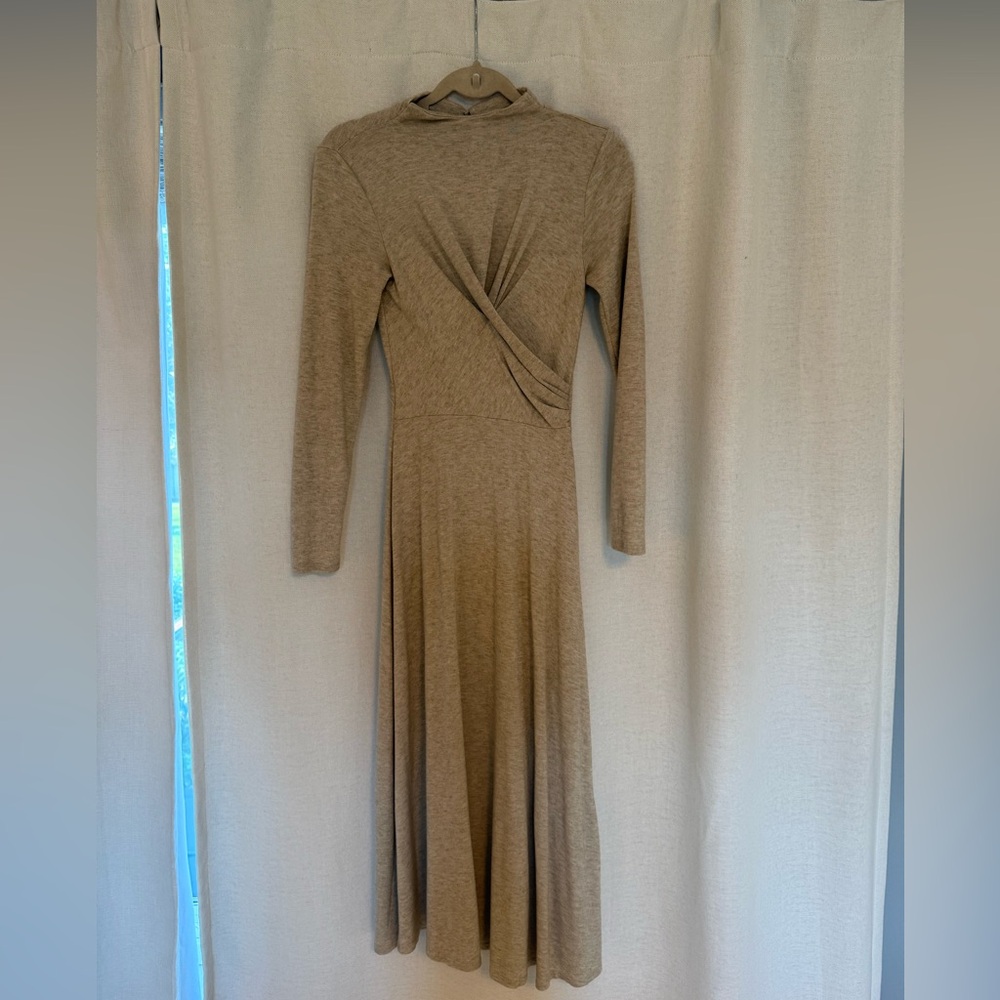 Elegant Tan Long Sleeve Dress